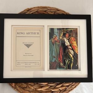 Framed King Arthur Illustration repurposed 1950s book Henry Gilbert vintage